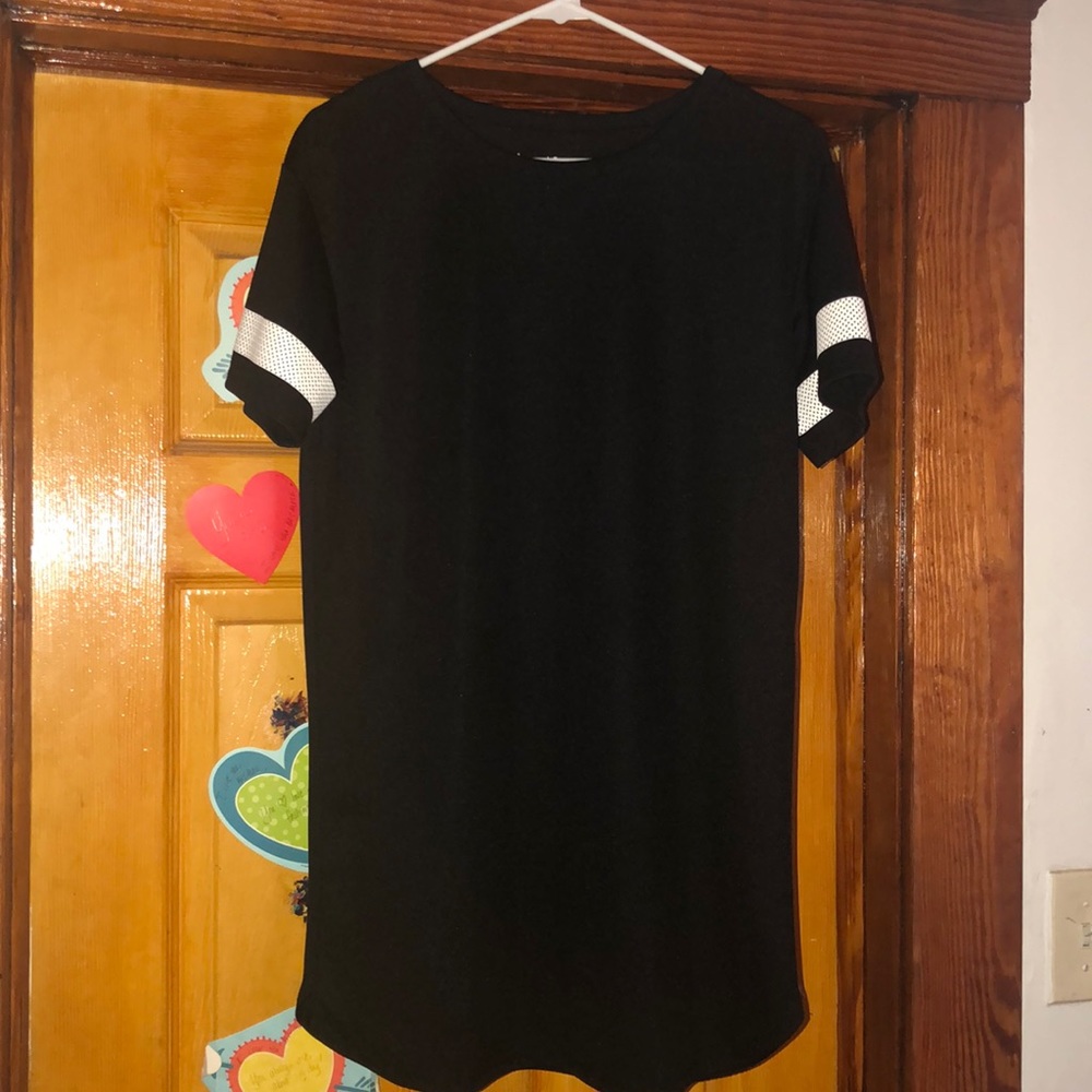 Black Jersey Dress With Striped Sleeves